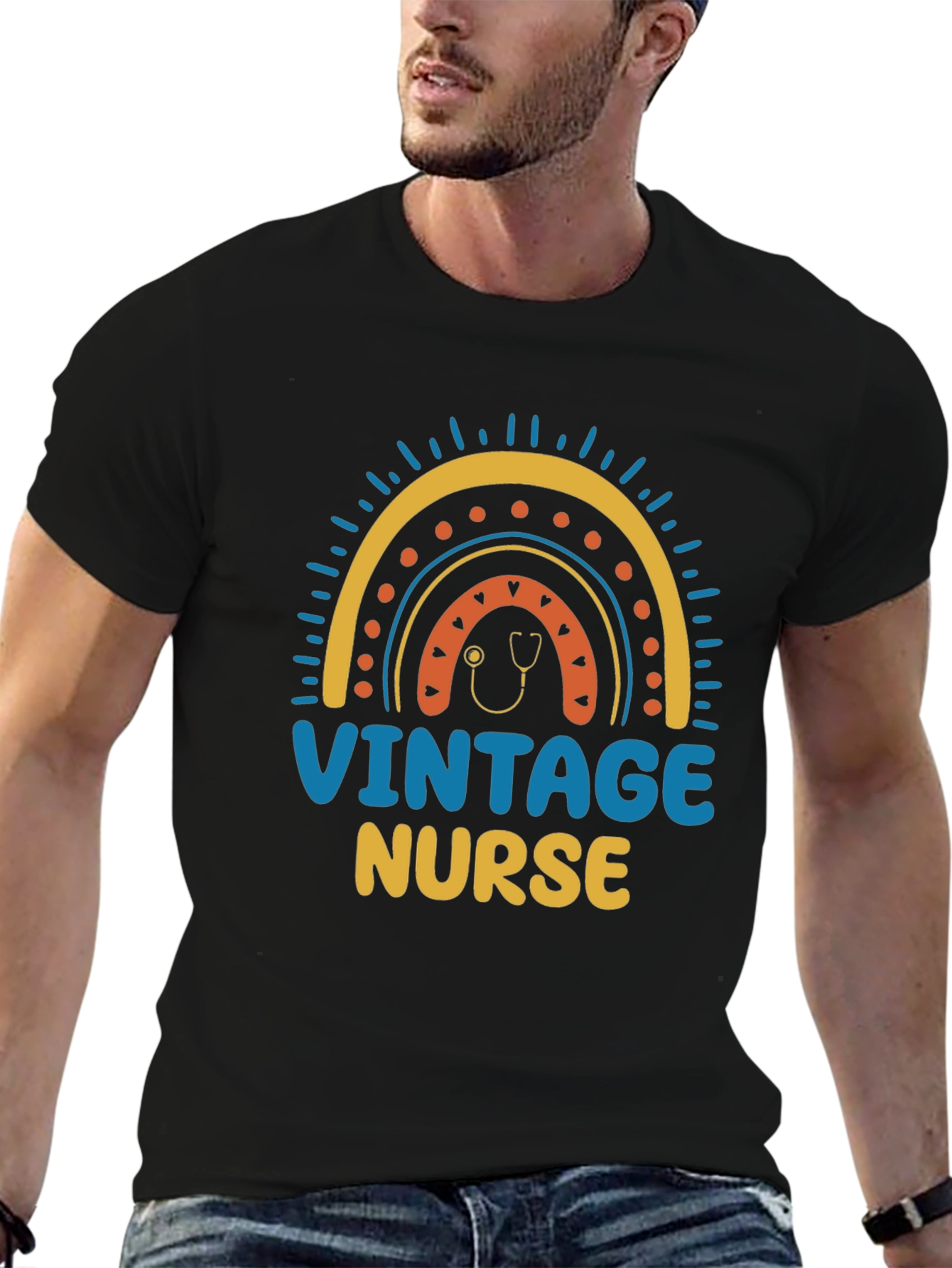 Vintage Nurse Rainbow T-Shirt - Medical Professional Apparel