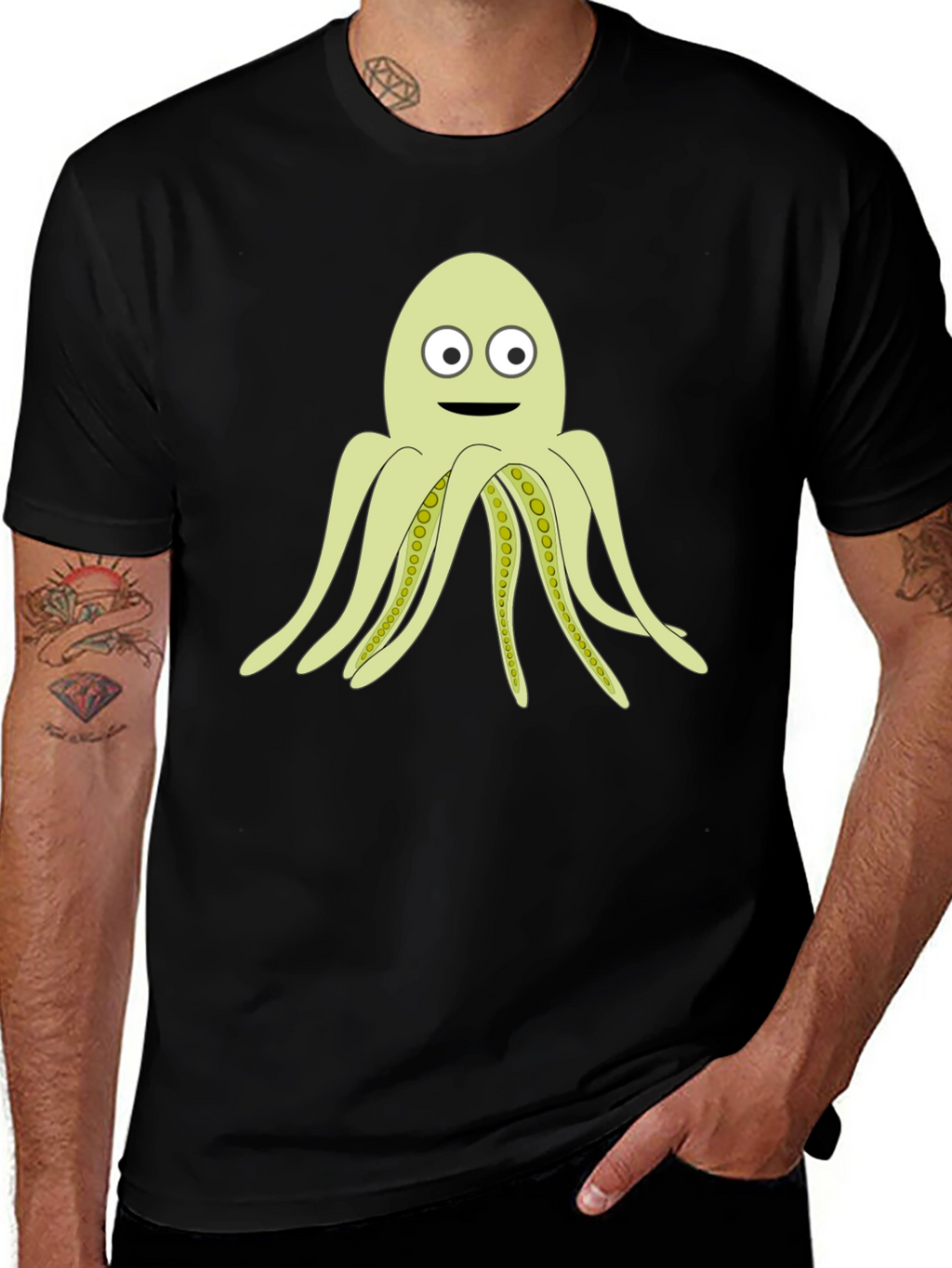 Cartoon Octopus Black T-Shirt