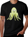 Cartoon Octopus Black T-Shirt