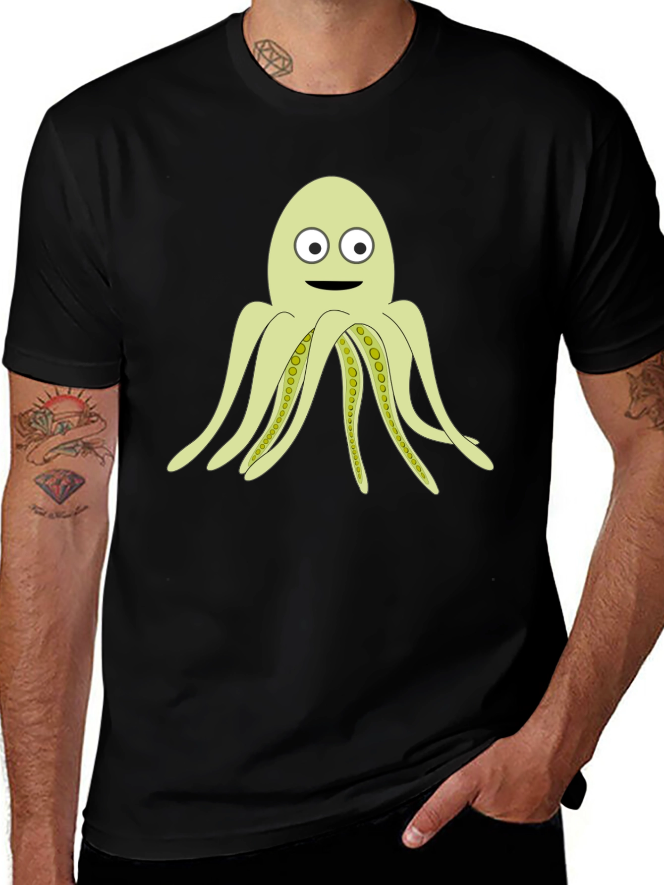 Cartoon Octopus Black T-Shirt