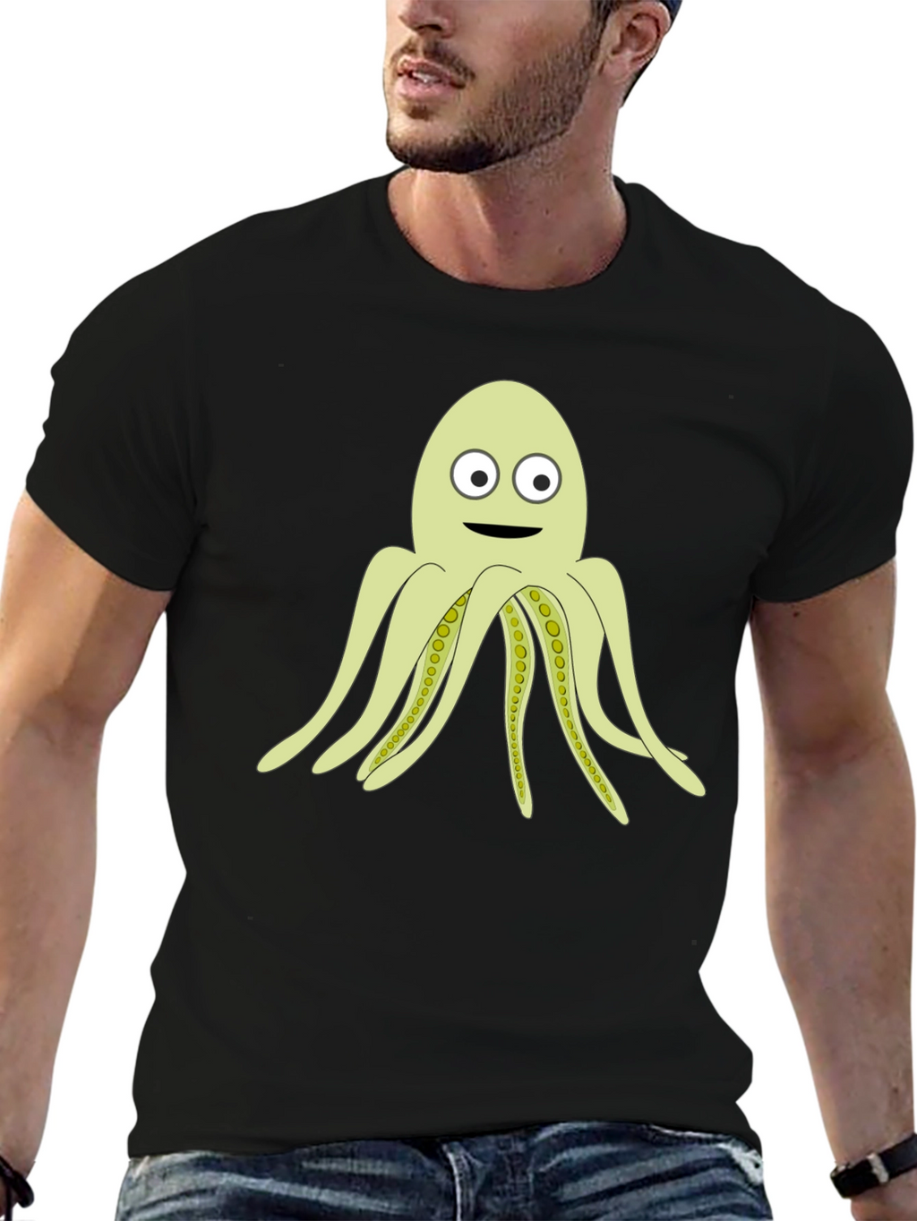 Cartoon Octopus Black T-Shirt