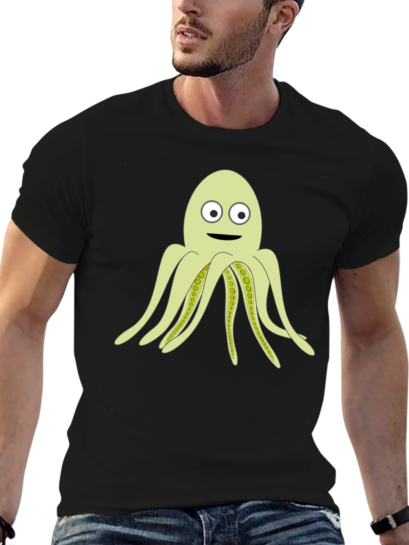 Cartoon Octopus Black T-Shirt