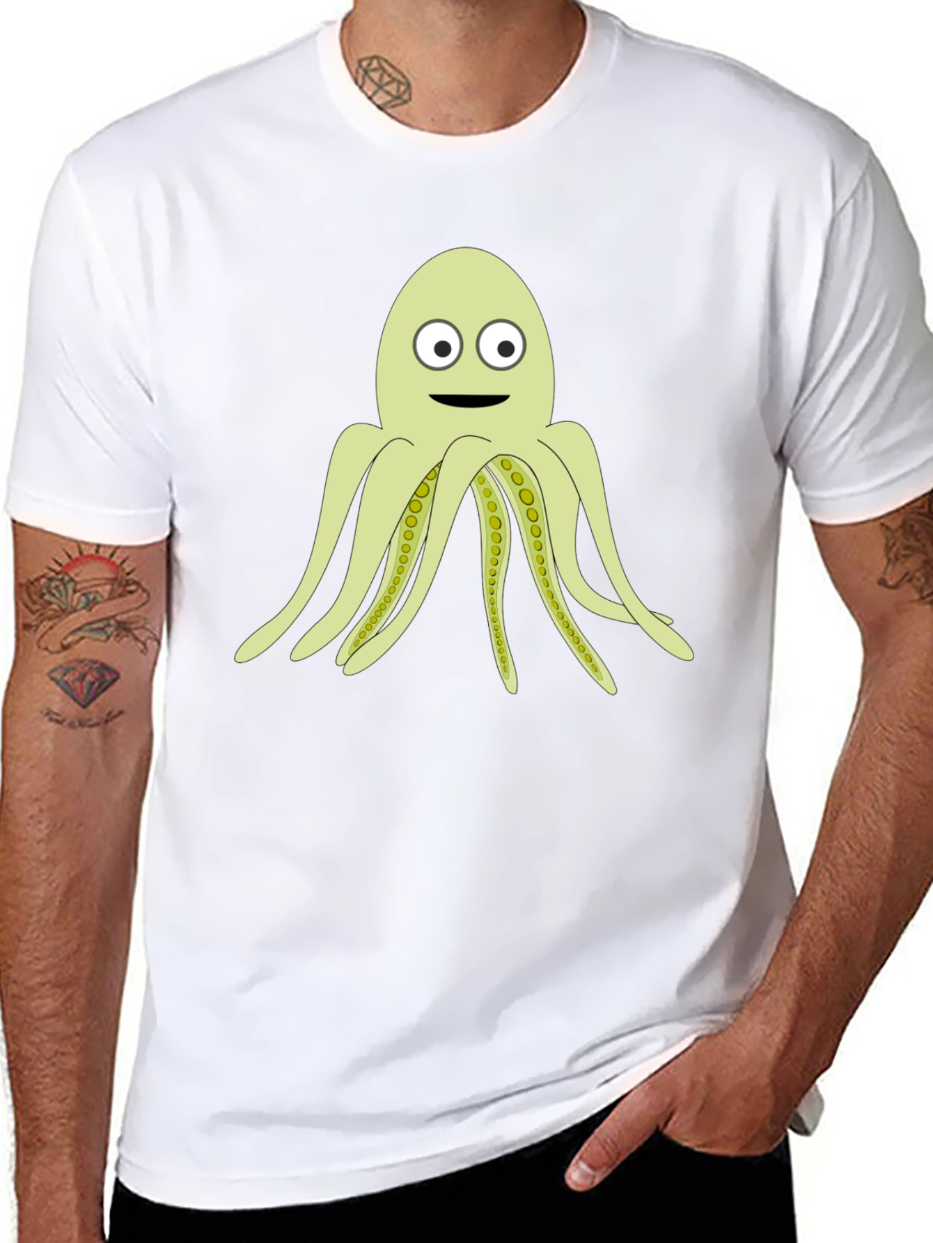 Cartoon Octopus Black T-Shirt