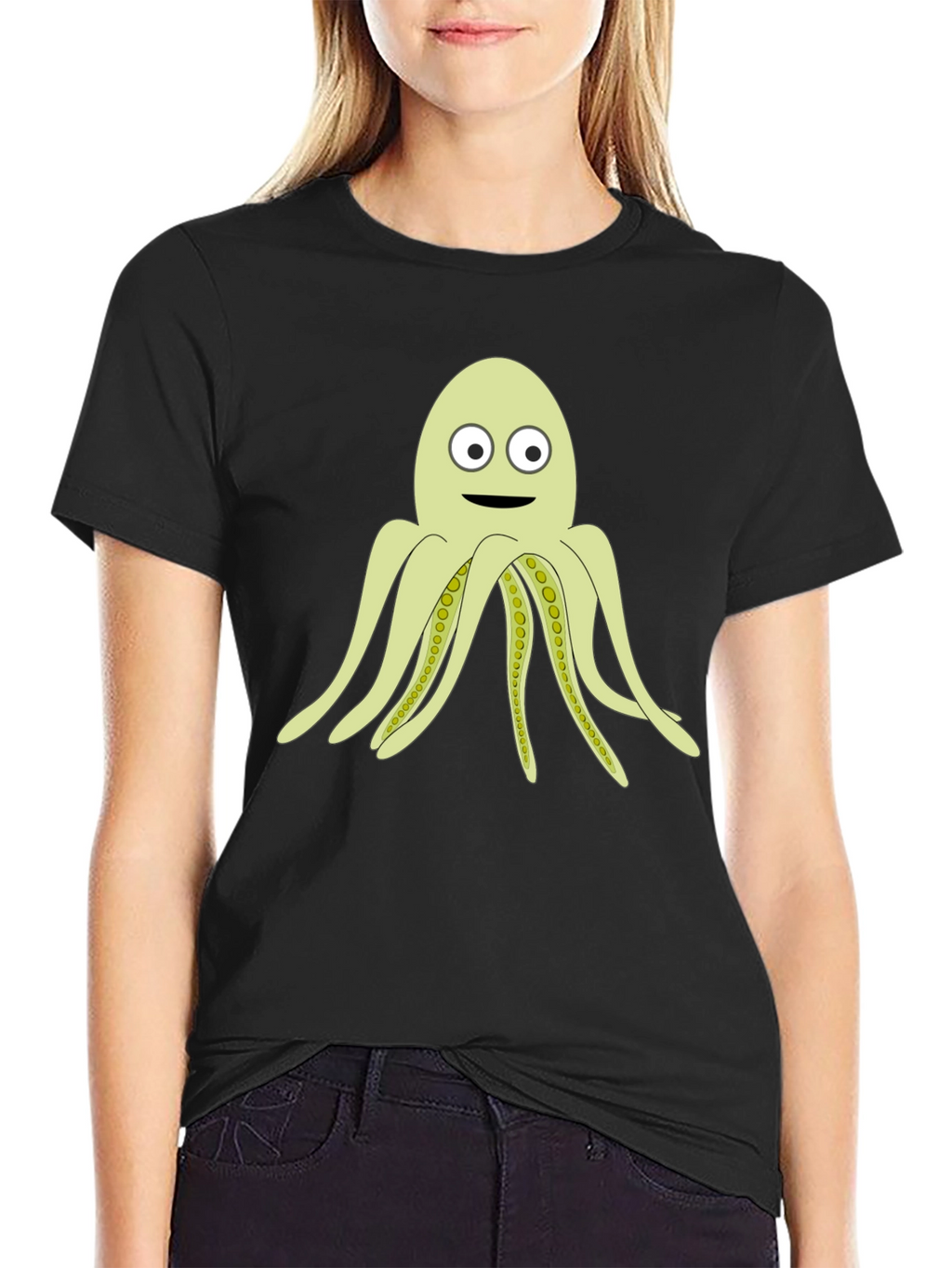 Cartoon Octopus Black T-Shirt
