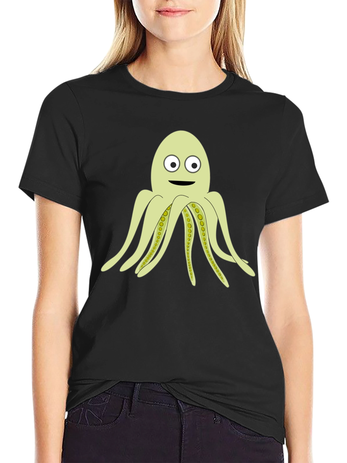 Cartoon Octopus Black T-Shirt