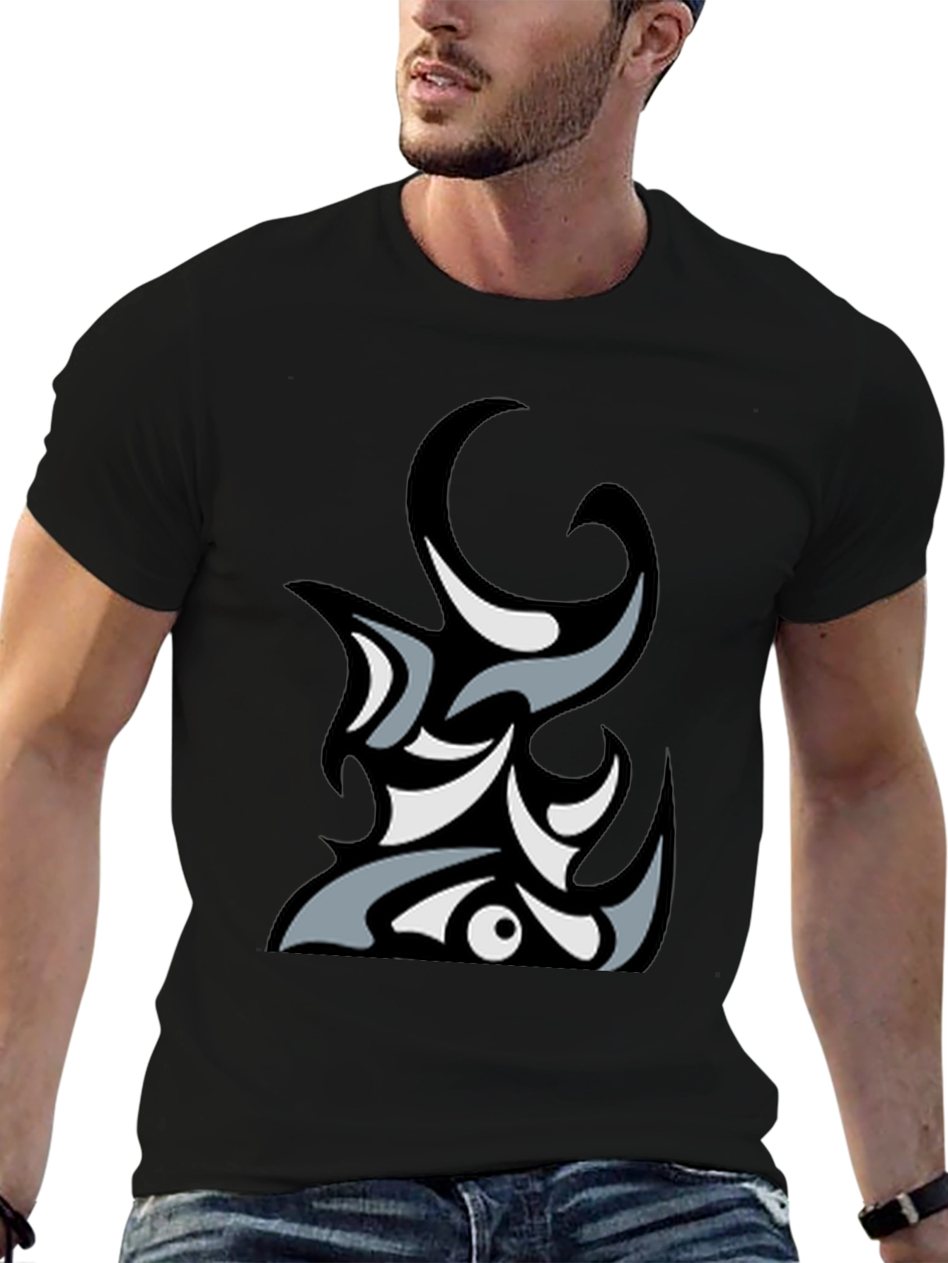 Abstract Tribal Graphic Black T-Shirt