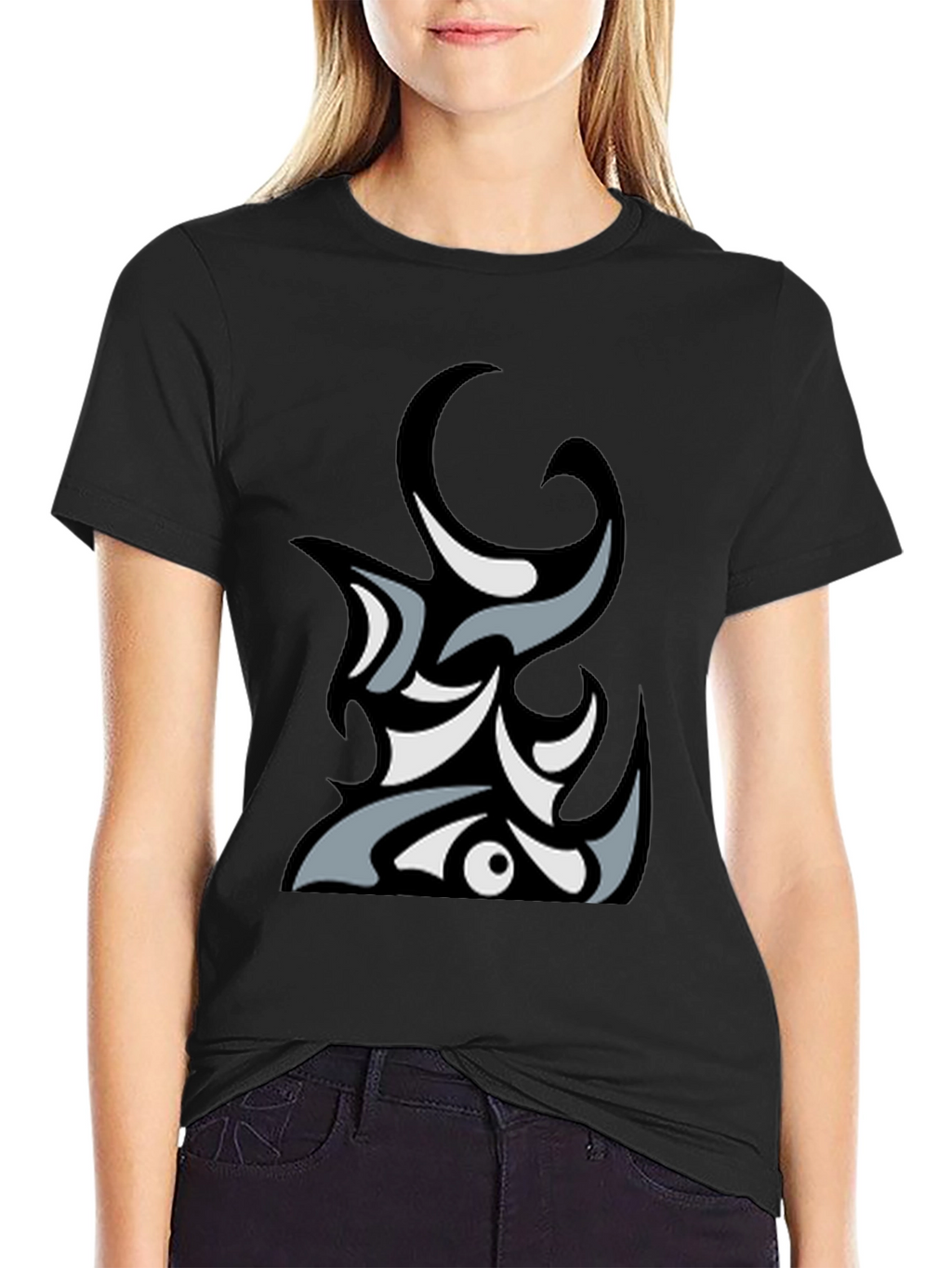 Abstract Tribal Graphic Black T-Shirt