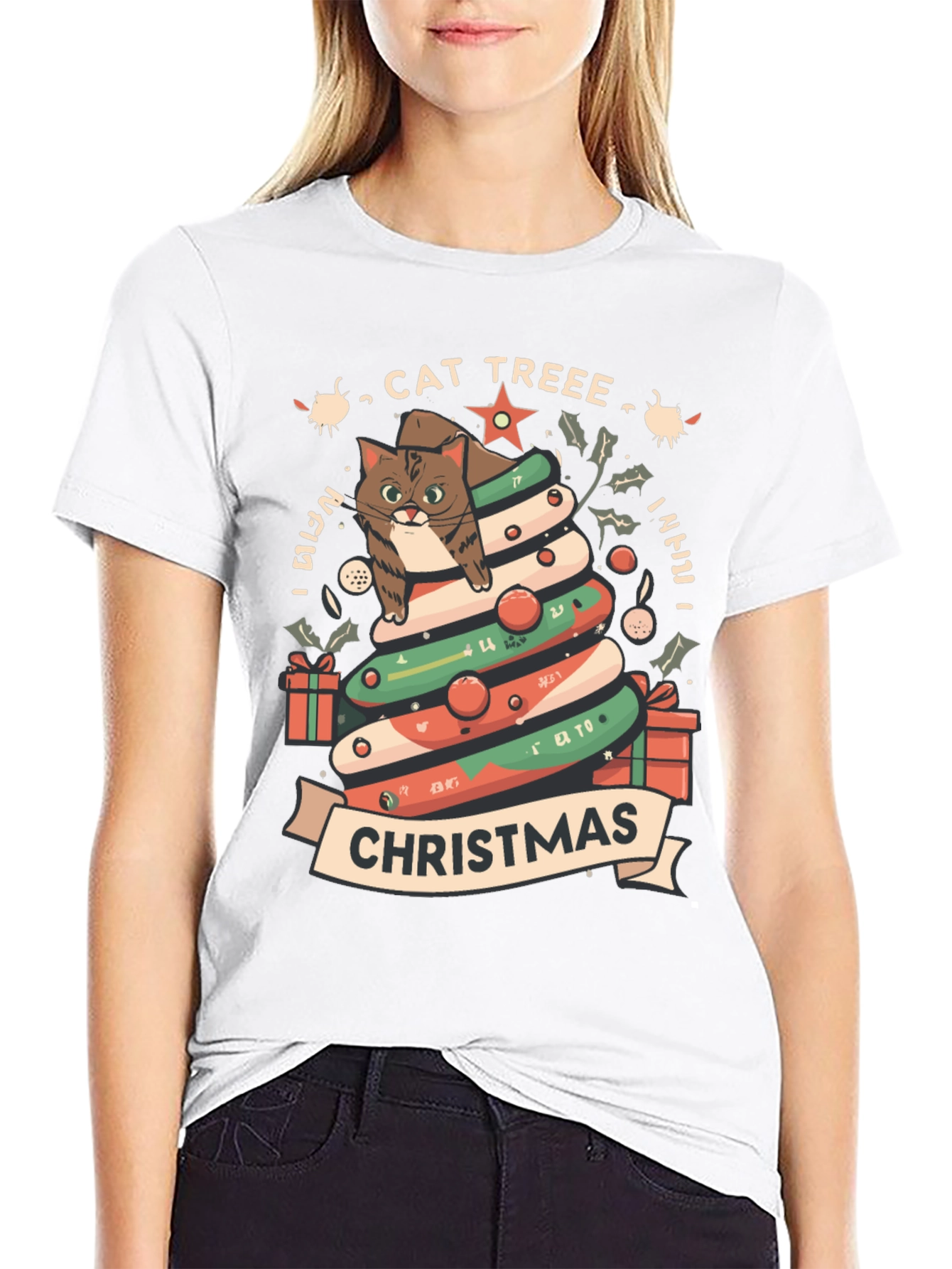 Cat Tree Christmas T-Shirt