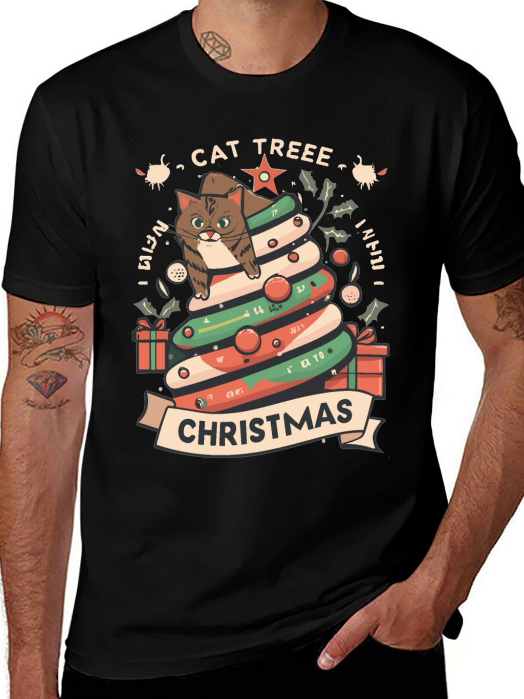 Cat Tree Christmas T-Shirt