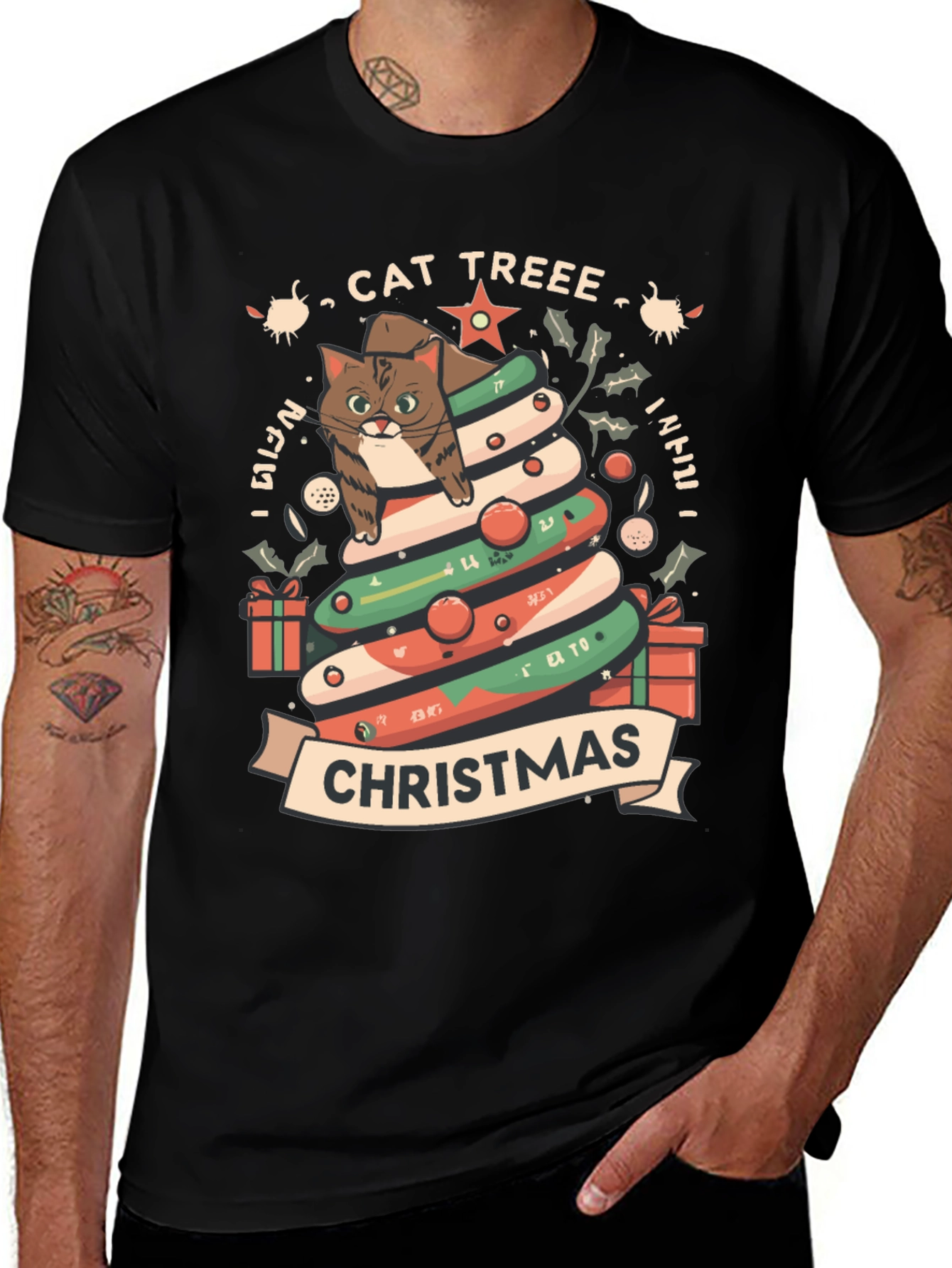 Cat Tree Christmas T-Shirt