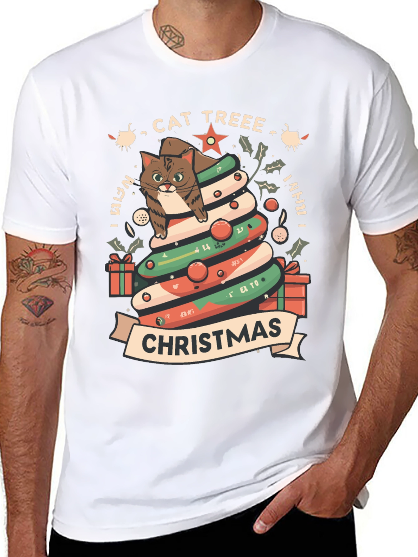 Cat Tree Christmas T-Shirt