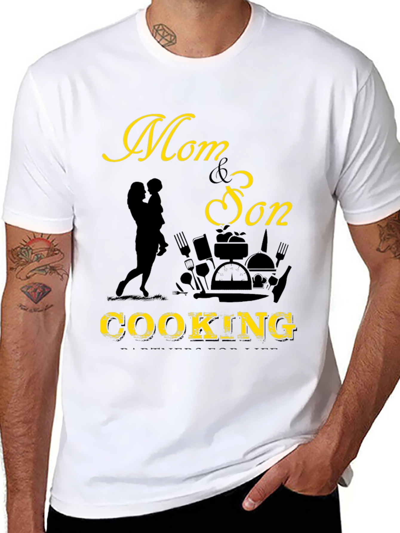 Mom & Son Cooking Graphic Tee - Black