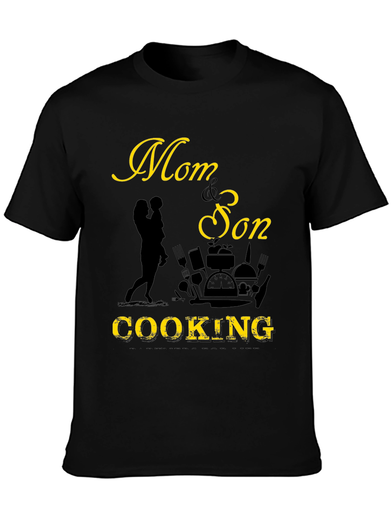 Mom & Son Cooking Graphic Tee - Black