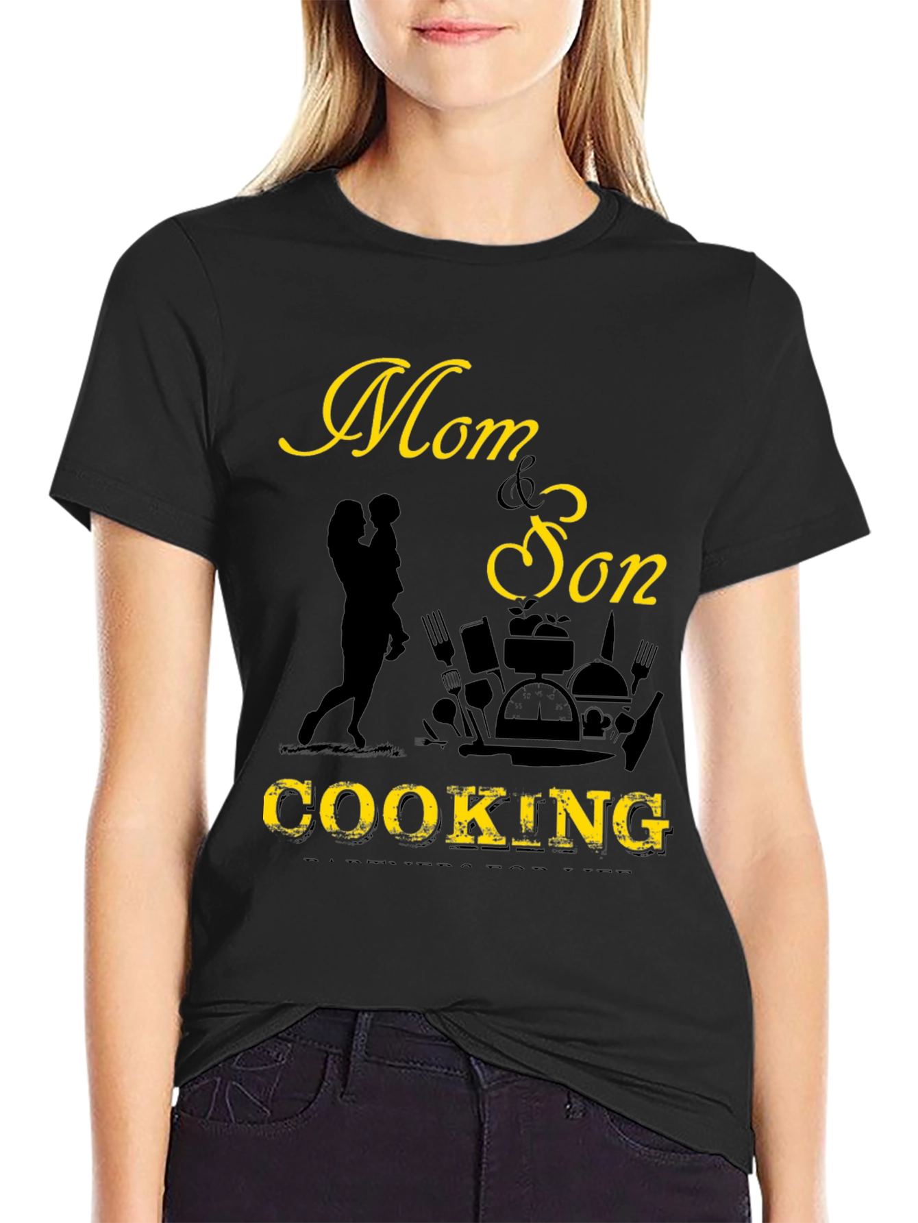 Mom & Son Cooking Graphic Tee - Black