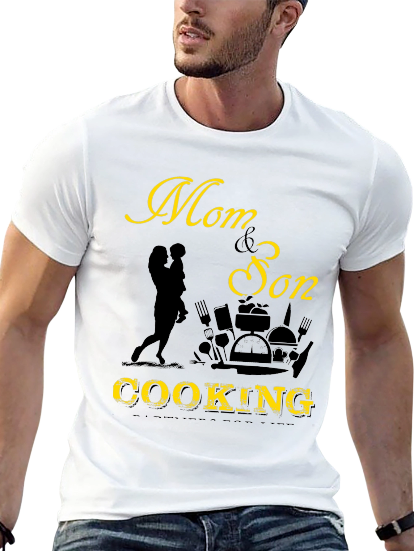 Mom & Son Cooking Graphic Tee - Black
