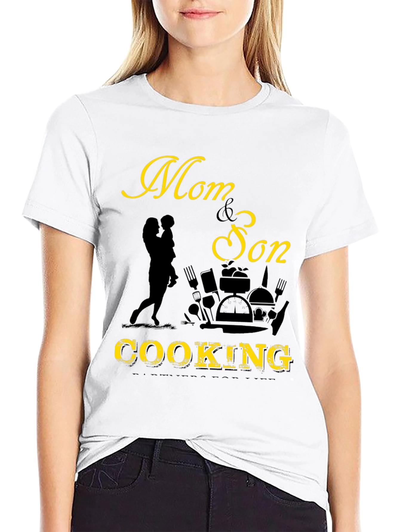 Mom & Son Cooking Graphic Tee - Black