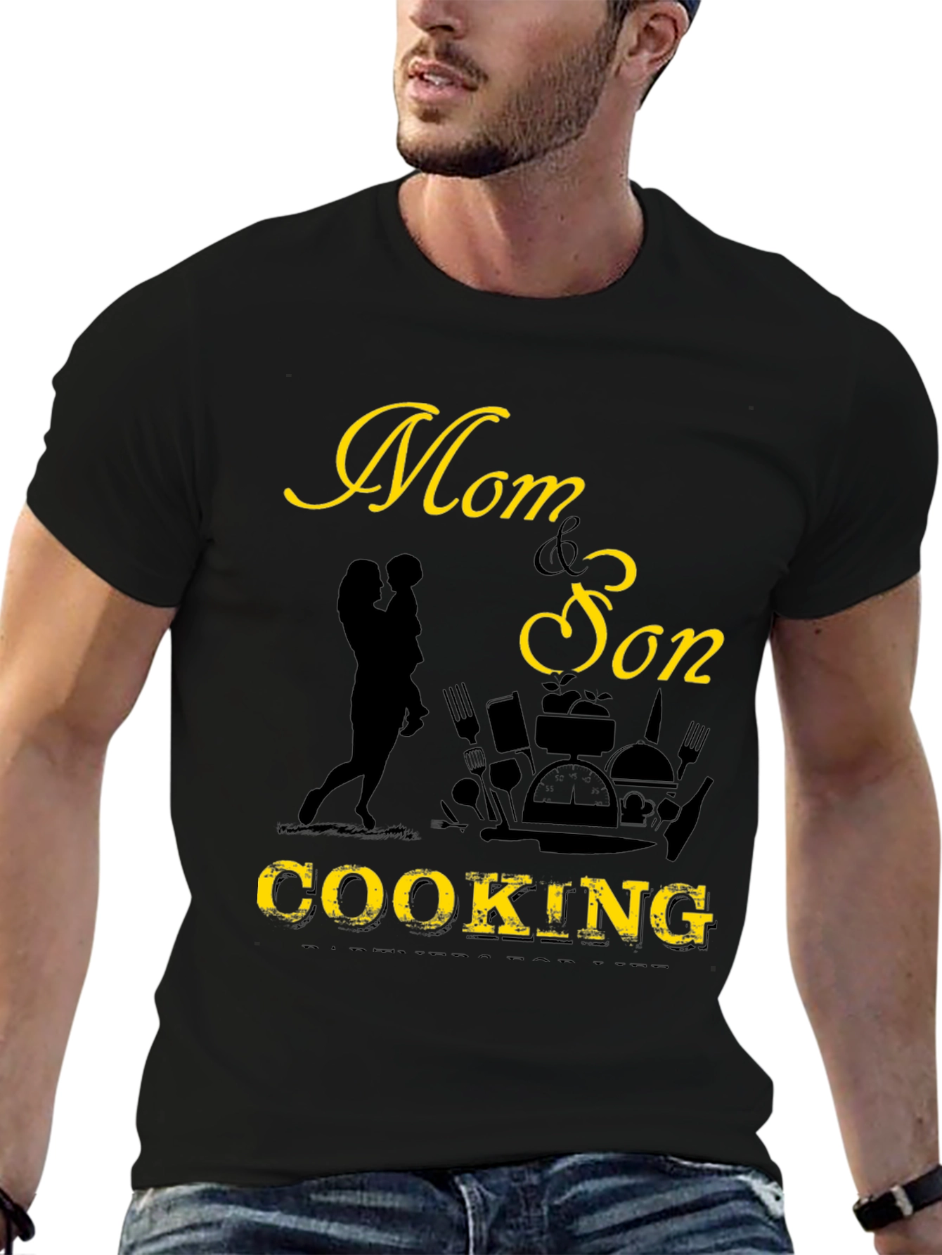 Mom & Son Cooking Graphic Tee - Black
