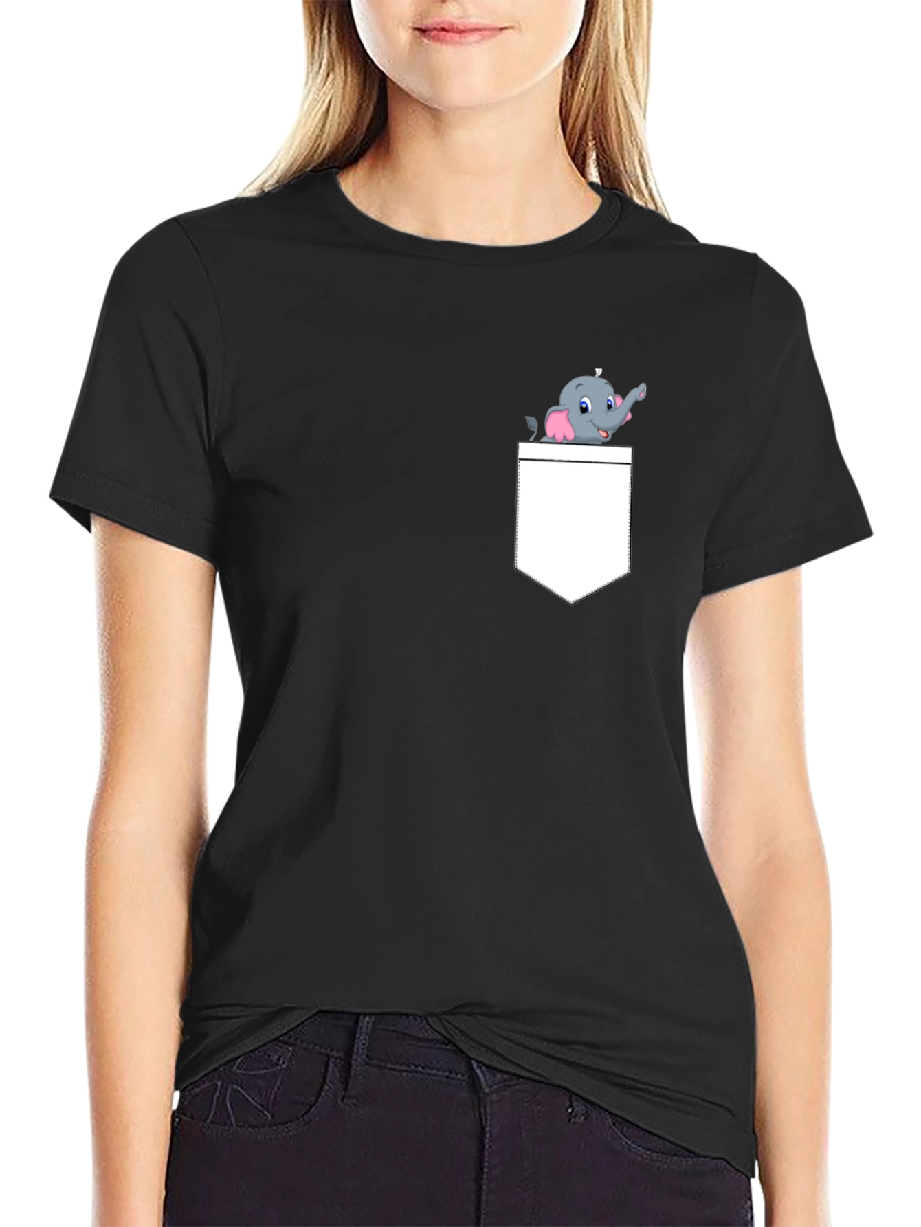Elephant Pocket Graphic Tee - Novelty Cartoon Design