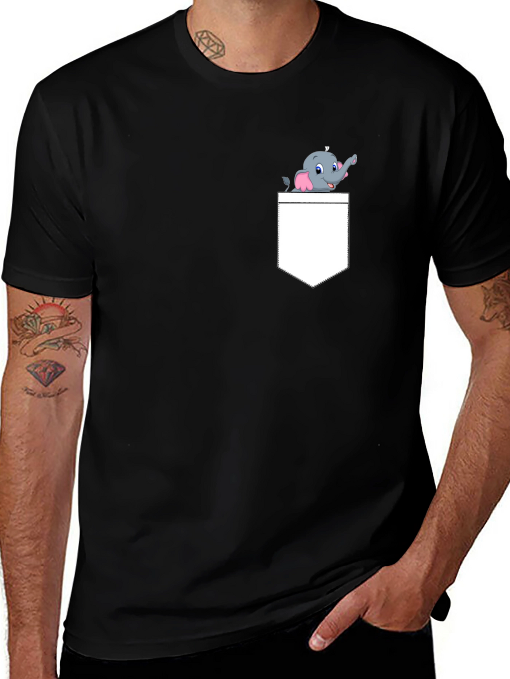 Elephant Pocket Graphic Tee - Novelty Cartoon Design