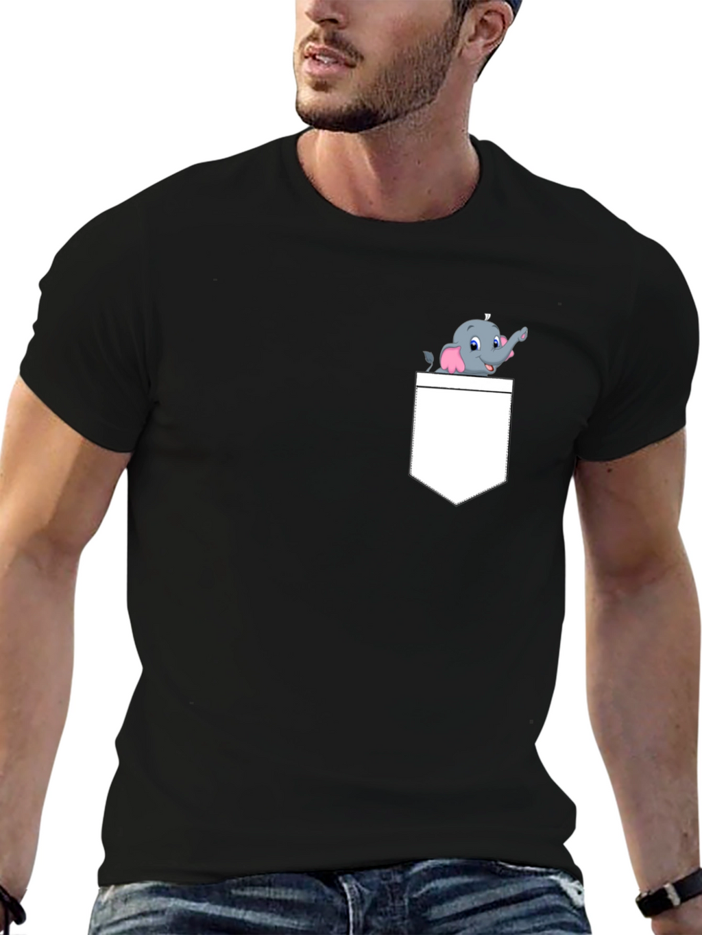 Elephant Pocket Graphic Tee - Novelty Cartoon Design