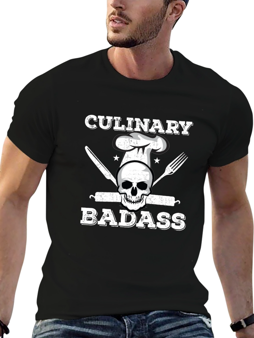 Culinary Badass T-Shirt - Chef Skull Design