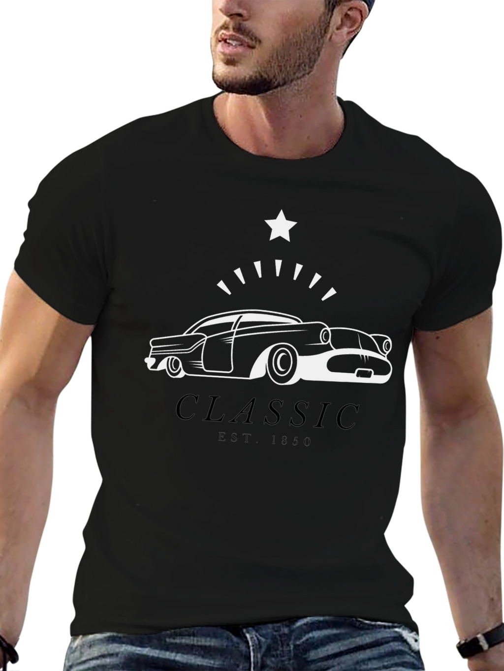 Classic Car Graphic Tee - Black Cotton Blend