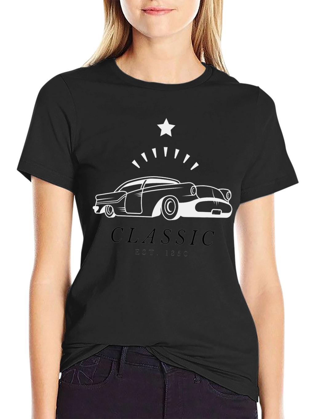 Classic Car Graphic Tee - Black Cotton Blend