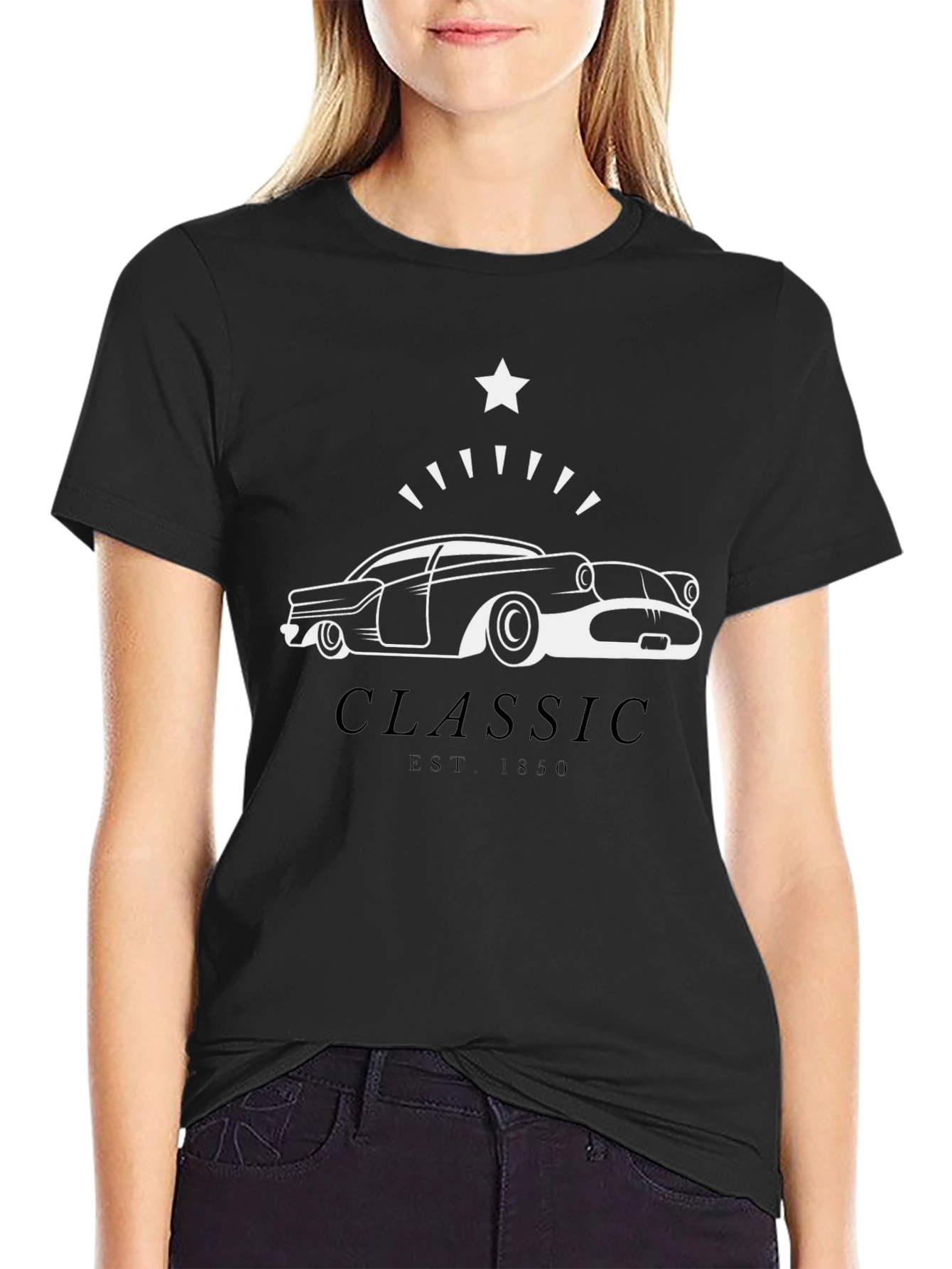 Classic Car Graphic Tee - Black Cotton Blend