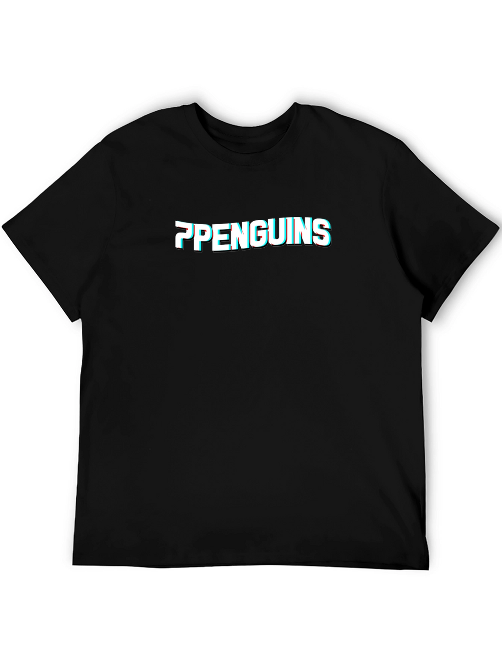 Penguins Glitch Graphic Black T-Shirt