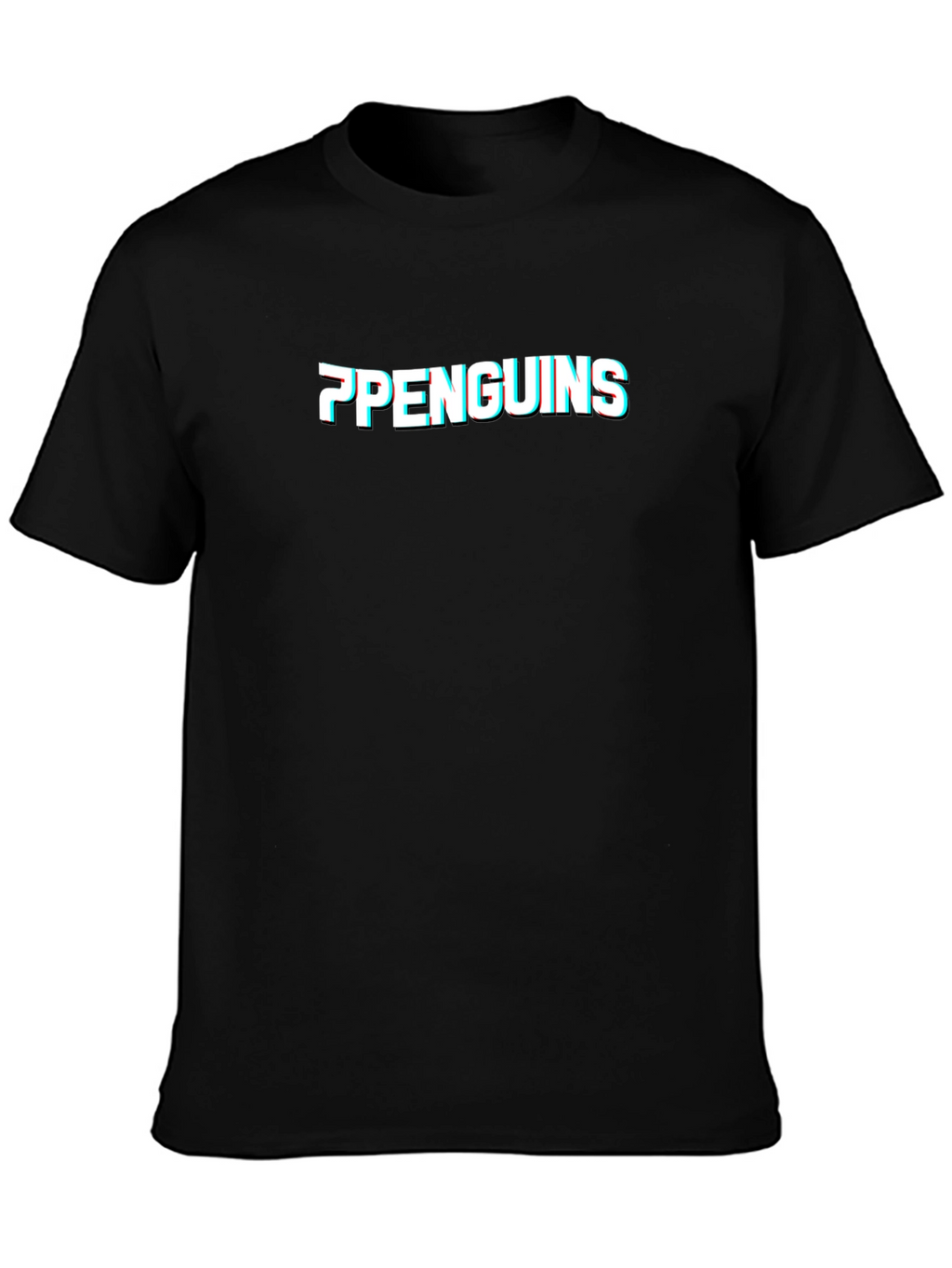 Penguins Glitch Graphic Black T-Shirt