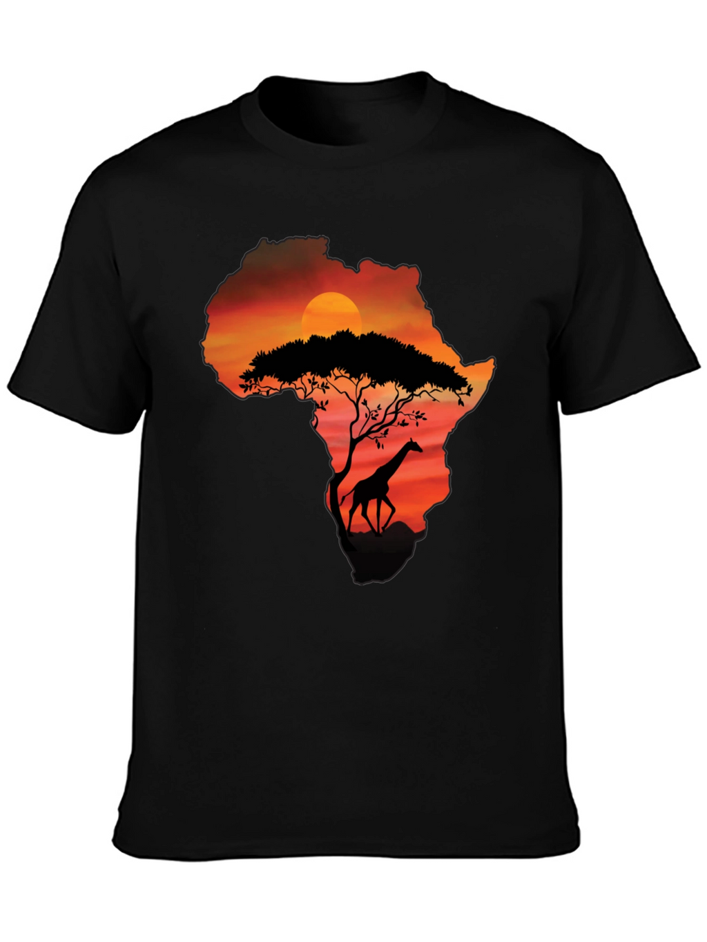 African Sunset Giraffe Graphic Tee - Black