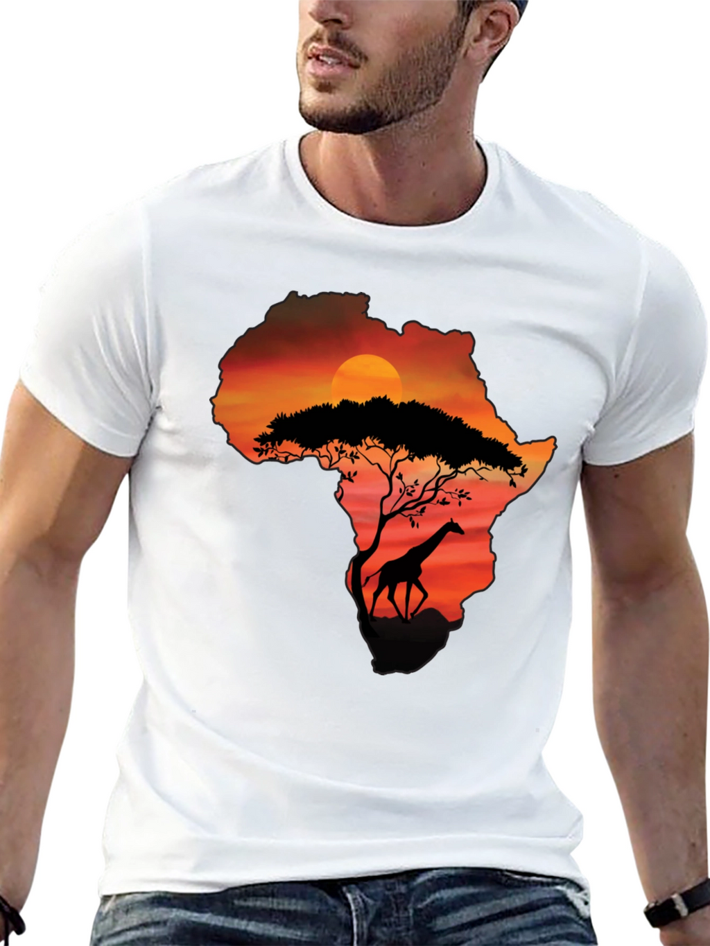 African Sunset Giraffe Graphic Tee - Black