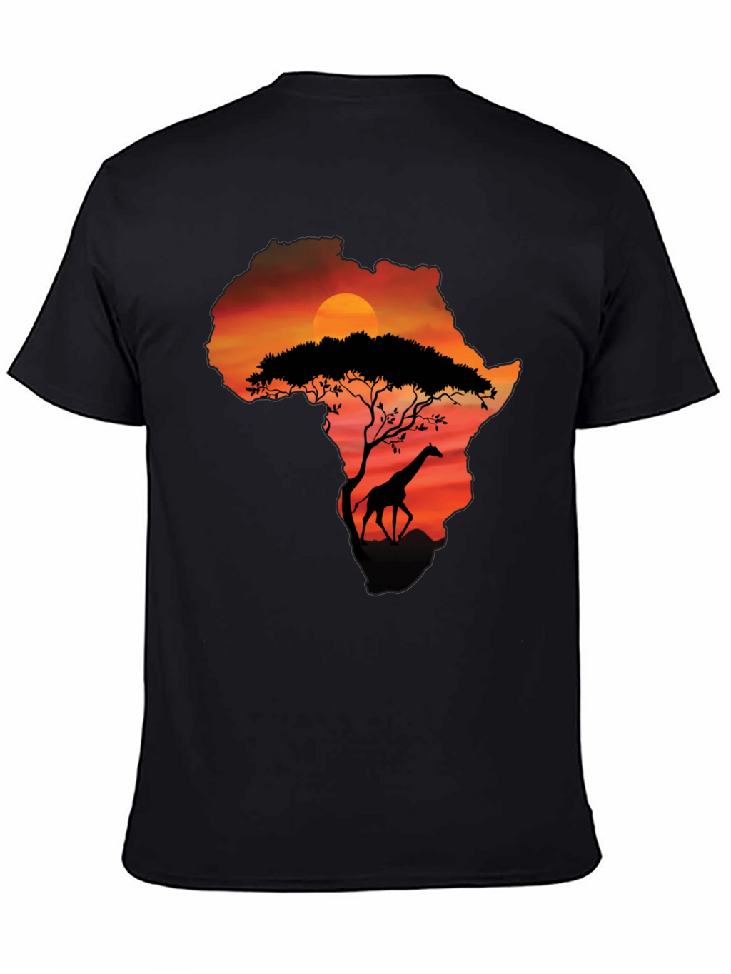 African Sunset Giraffe Graphic Tee - Black