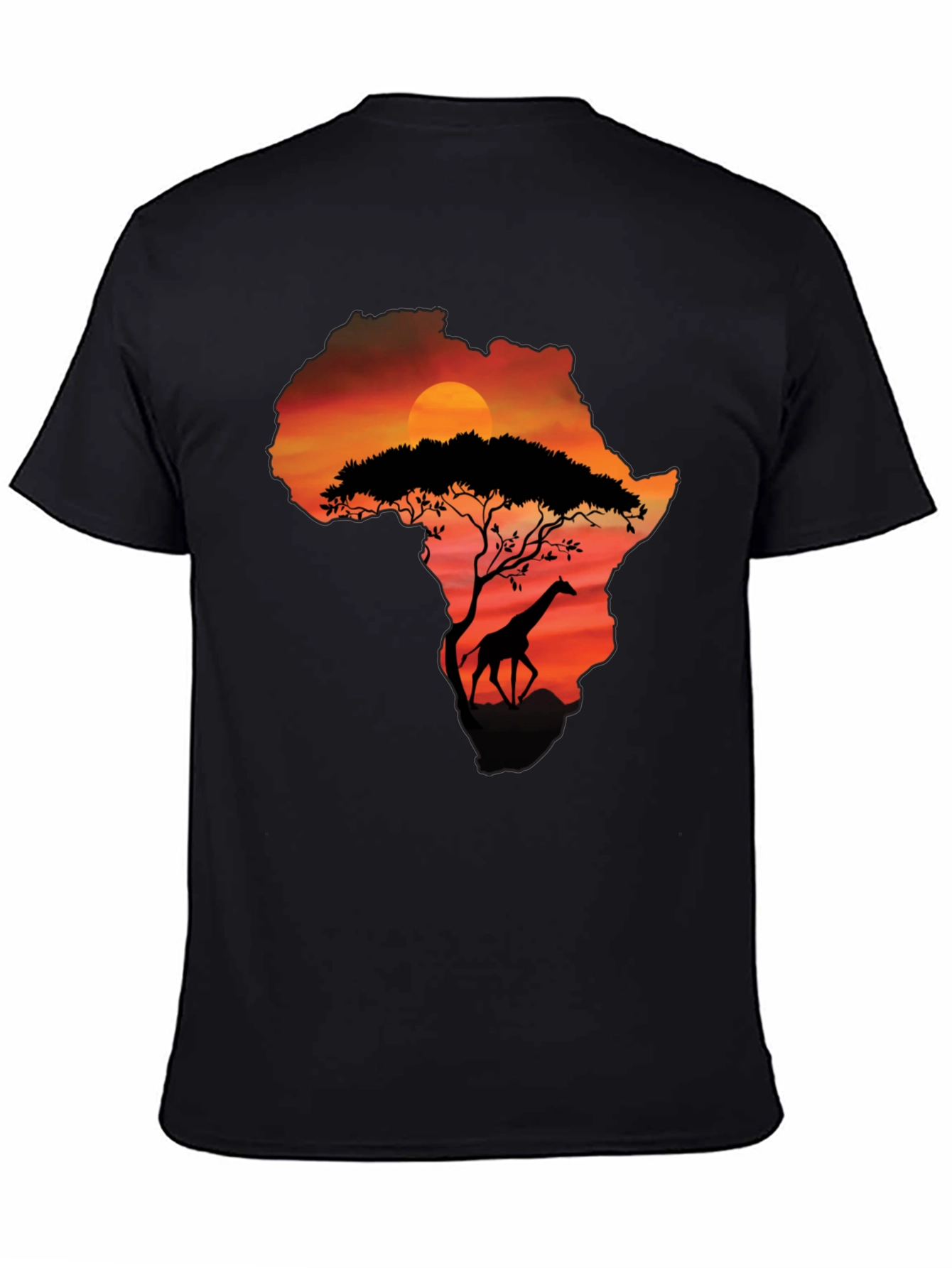 African Sunset Giraffe Graphic Tee - Black