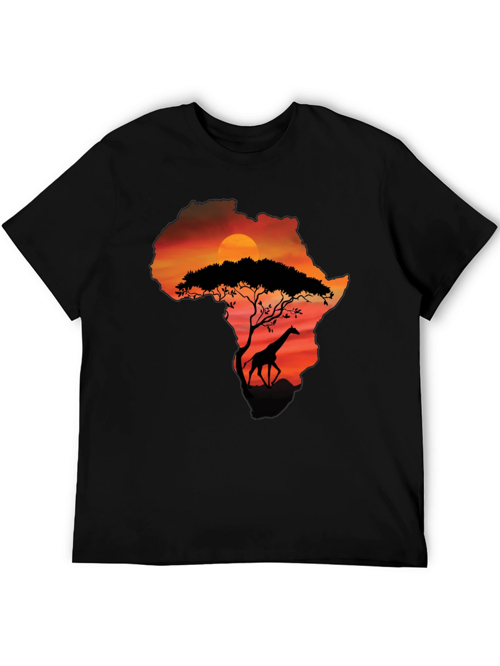 African Sunset Giraffe Graphic Tee - Black