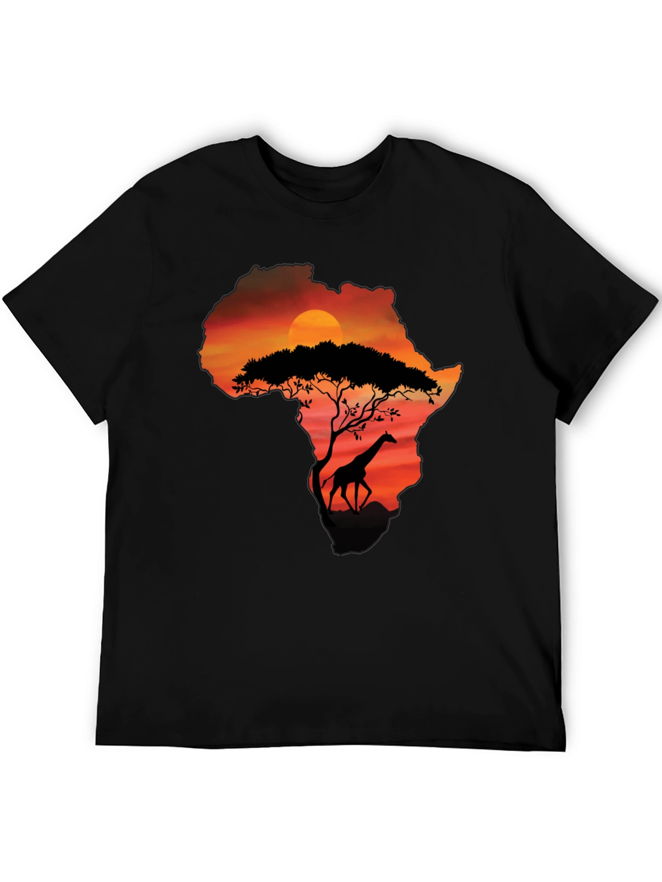 African Sunset Giraffe Graphic Tee - Black