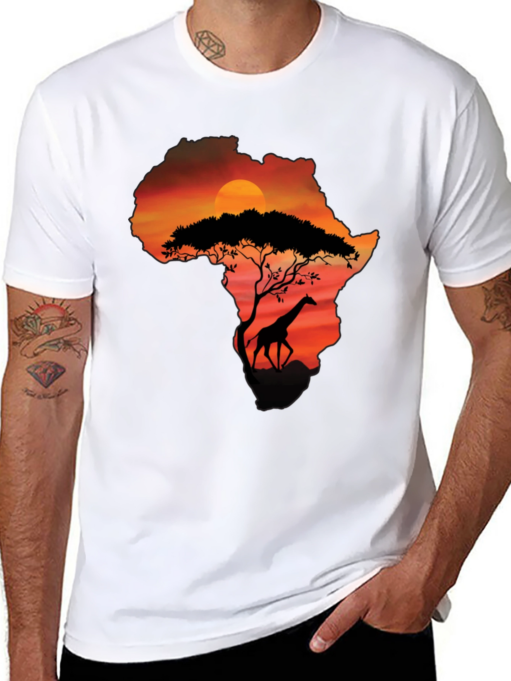 African Sunset Giraffe Graphic Tee - Black