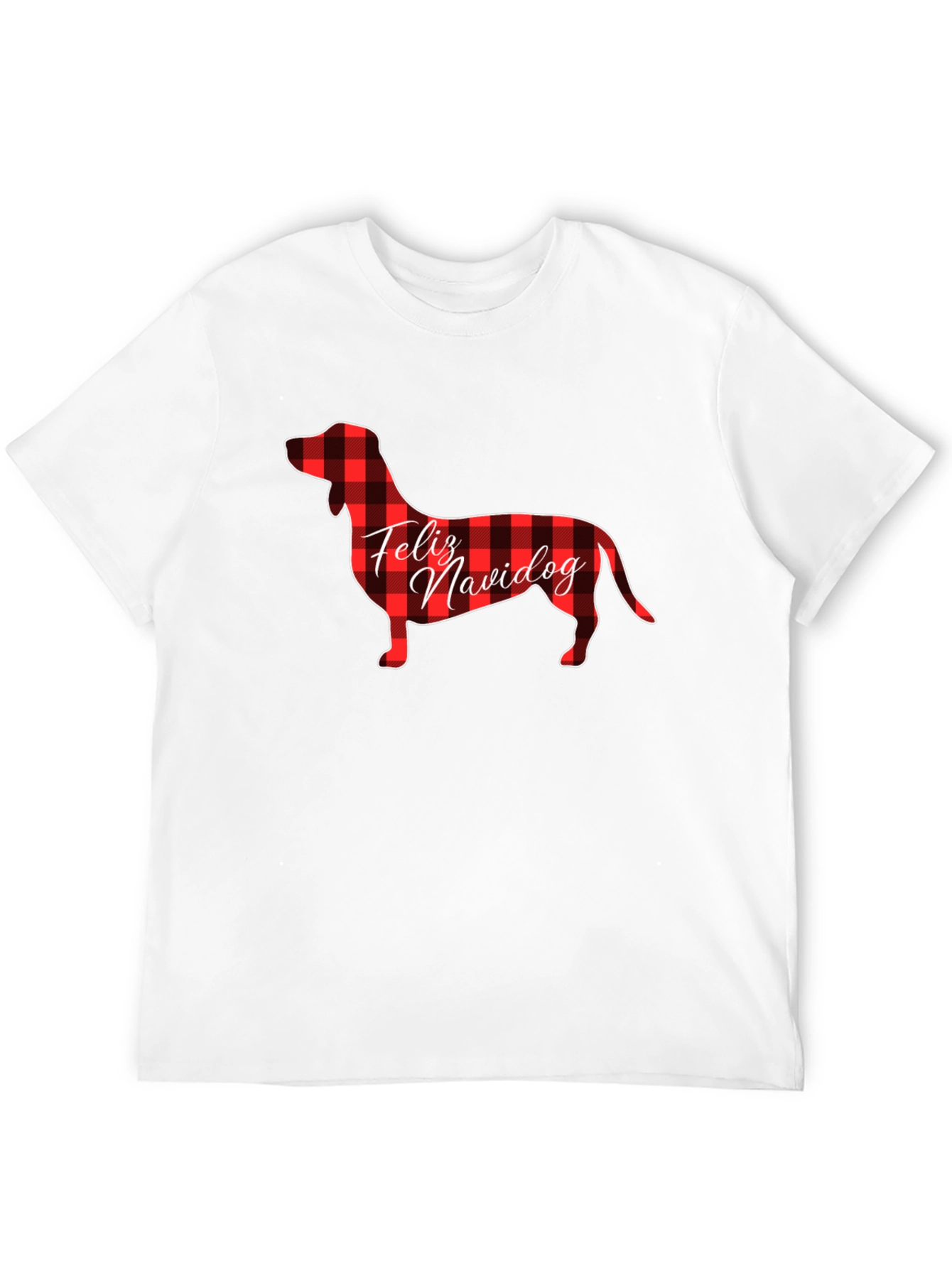 Feliz Navidog Plaid Dachshund Black T-Shirt