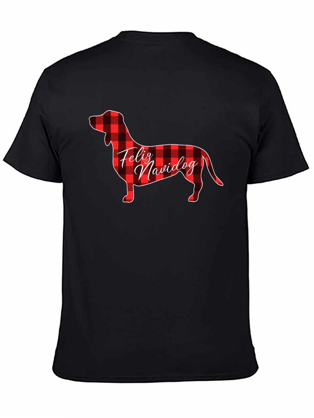 Feliz Navidog Plaid Dachshund Black T-Shirt