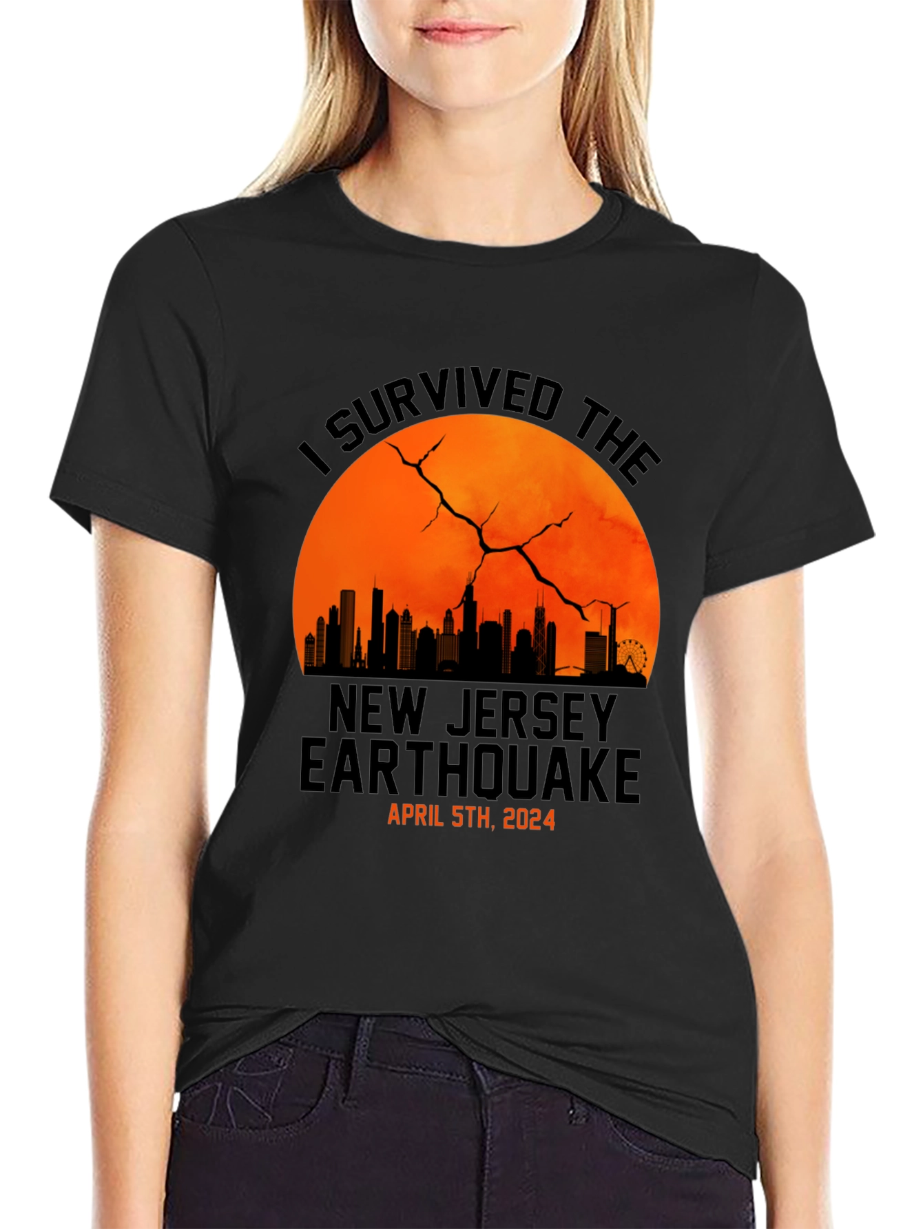 I Survived New Jersey Earthquake 2024 Black T-Shirt
