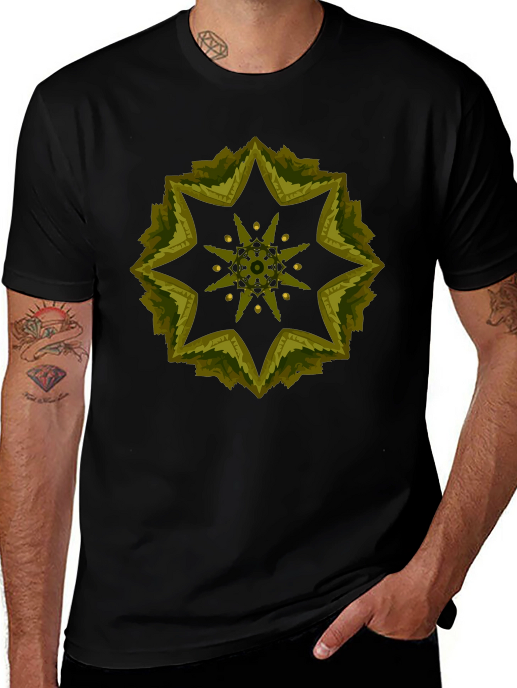 Geometric Starburst Tee - Stylish Black Cotton Blend Shirt