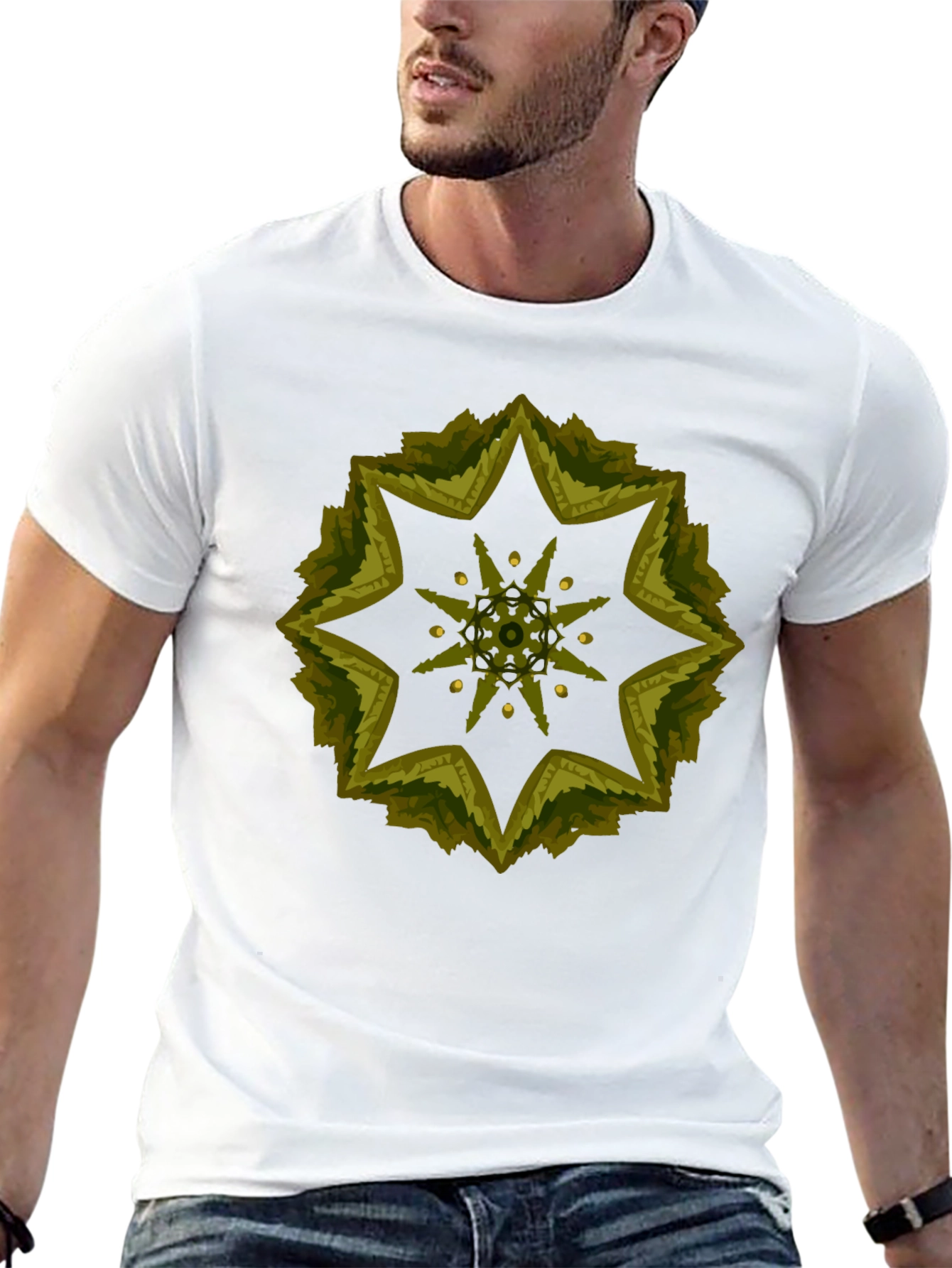 Geometric Starburst Tee - Stylish Black Cotton Blend Shirt