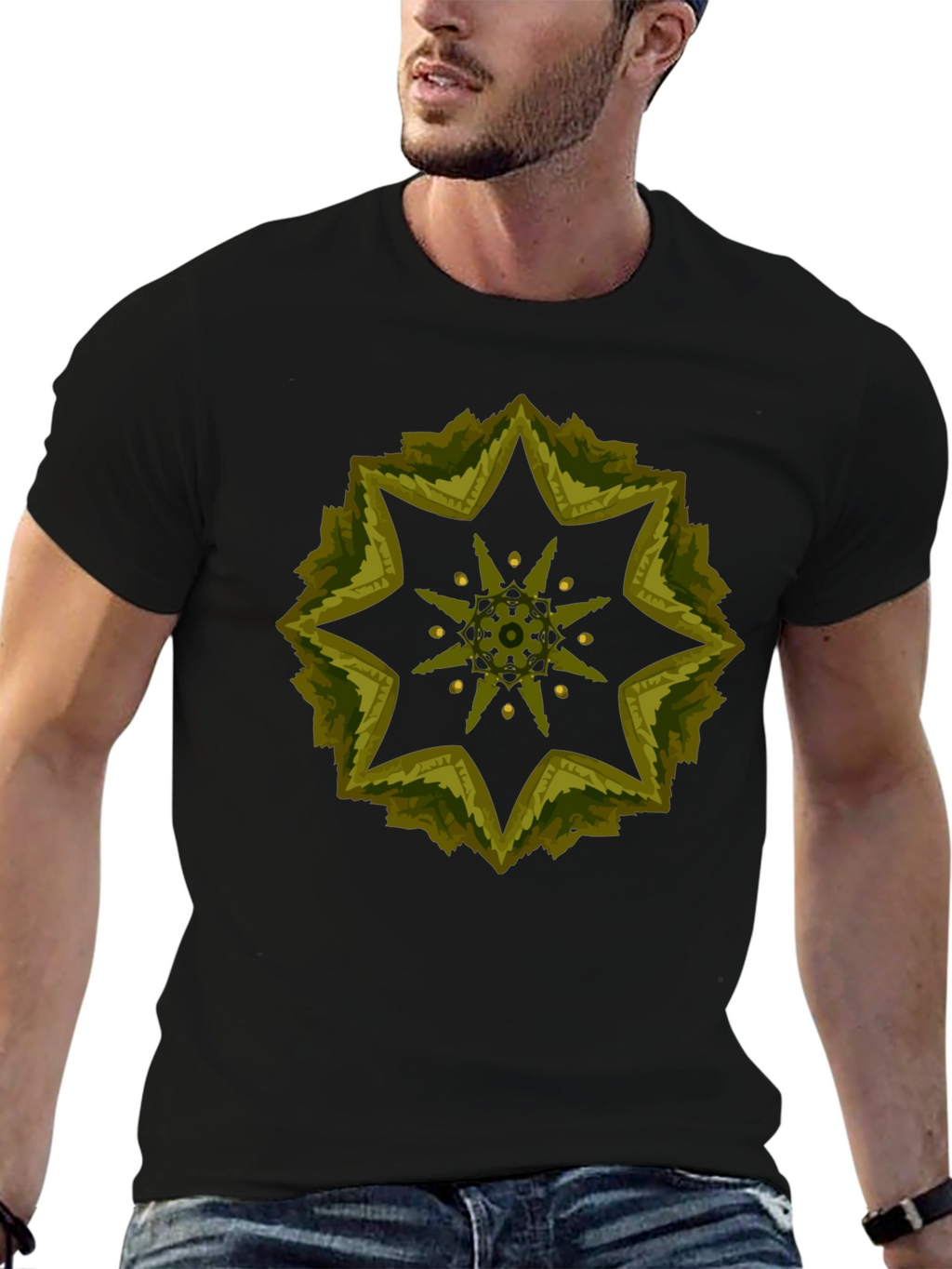 Geometric Starburst Tee - Stylish Black Cotton Blend Shirt