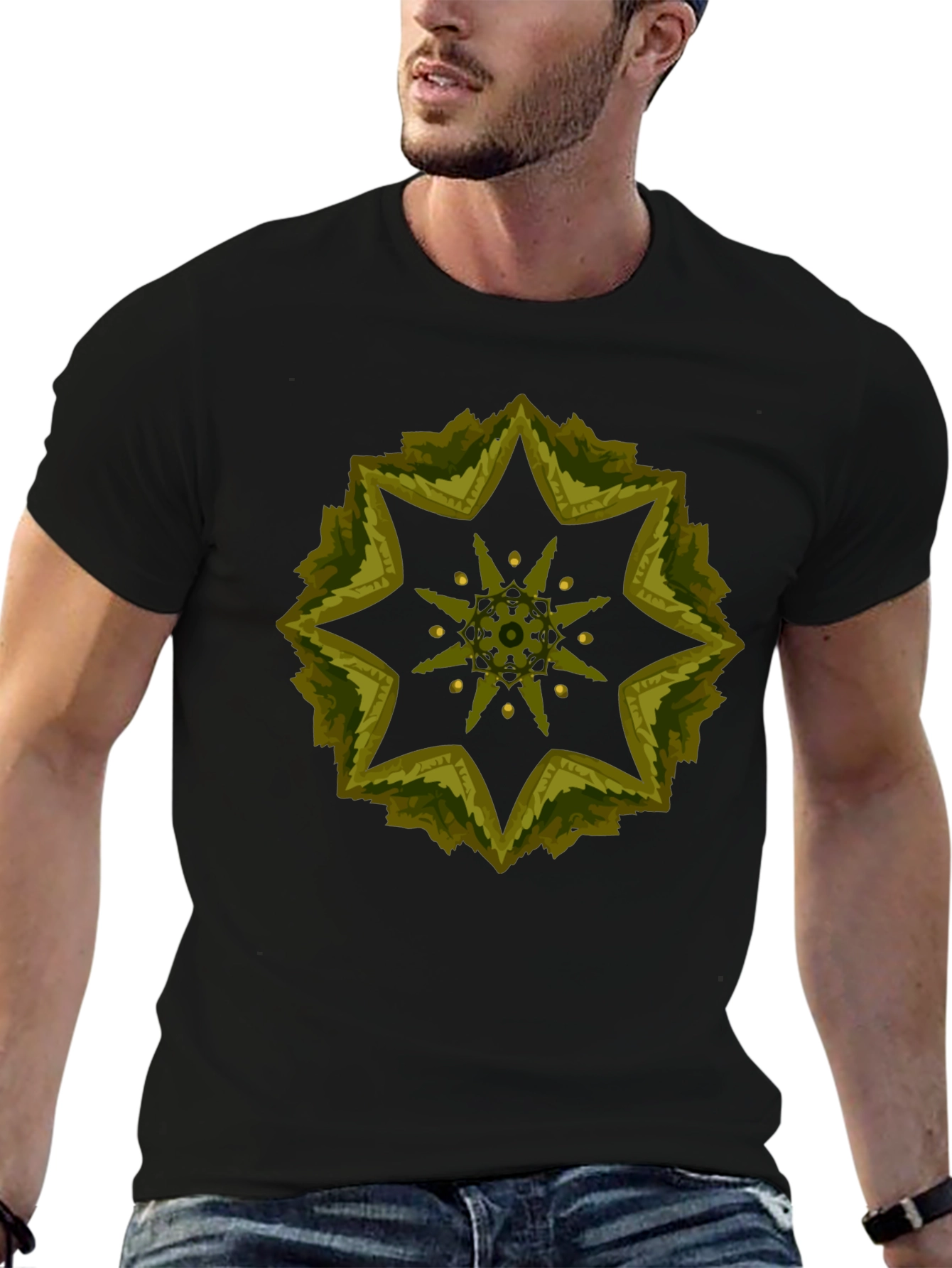 Geometric Starburst Tee - Stylish Black Cotton Blend Shirt