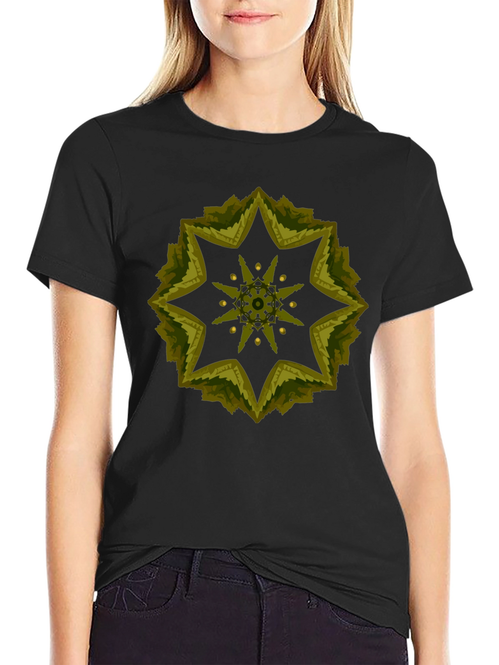 Geometric Starburst Tee - Stylish Black Cotton Blend Shirt