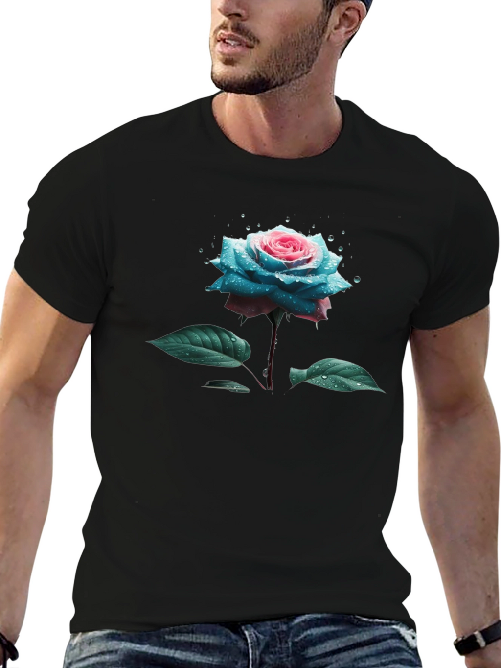 Floral Rose T-Shirt - Black