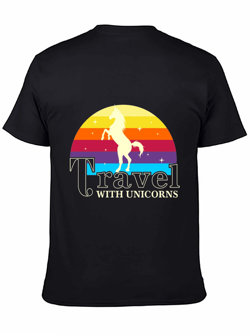 Travel with Unicorns Black Graphic T-Shirt