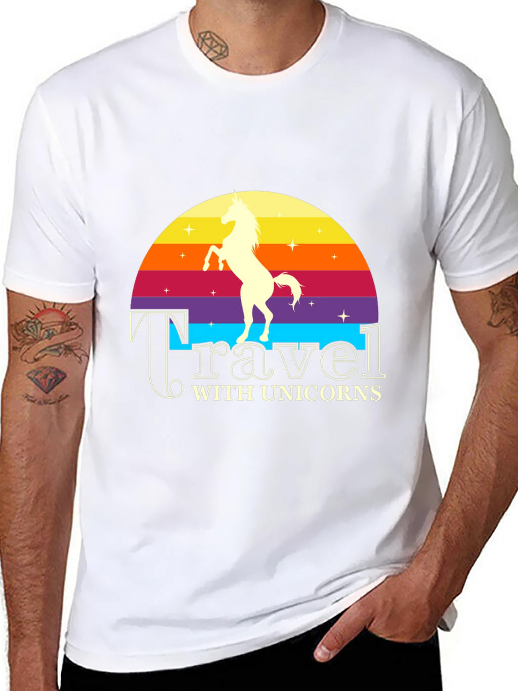 Travel with Unicorns Black Graphic T-Shirt