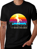 Travel with Unicorns Black Graphic T-Shirt