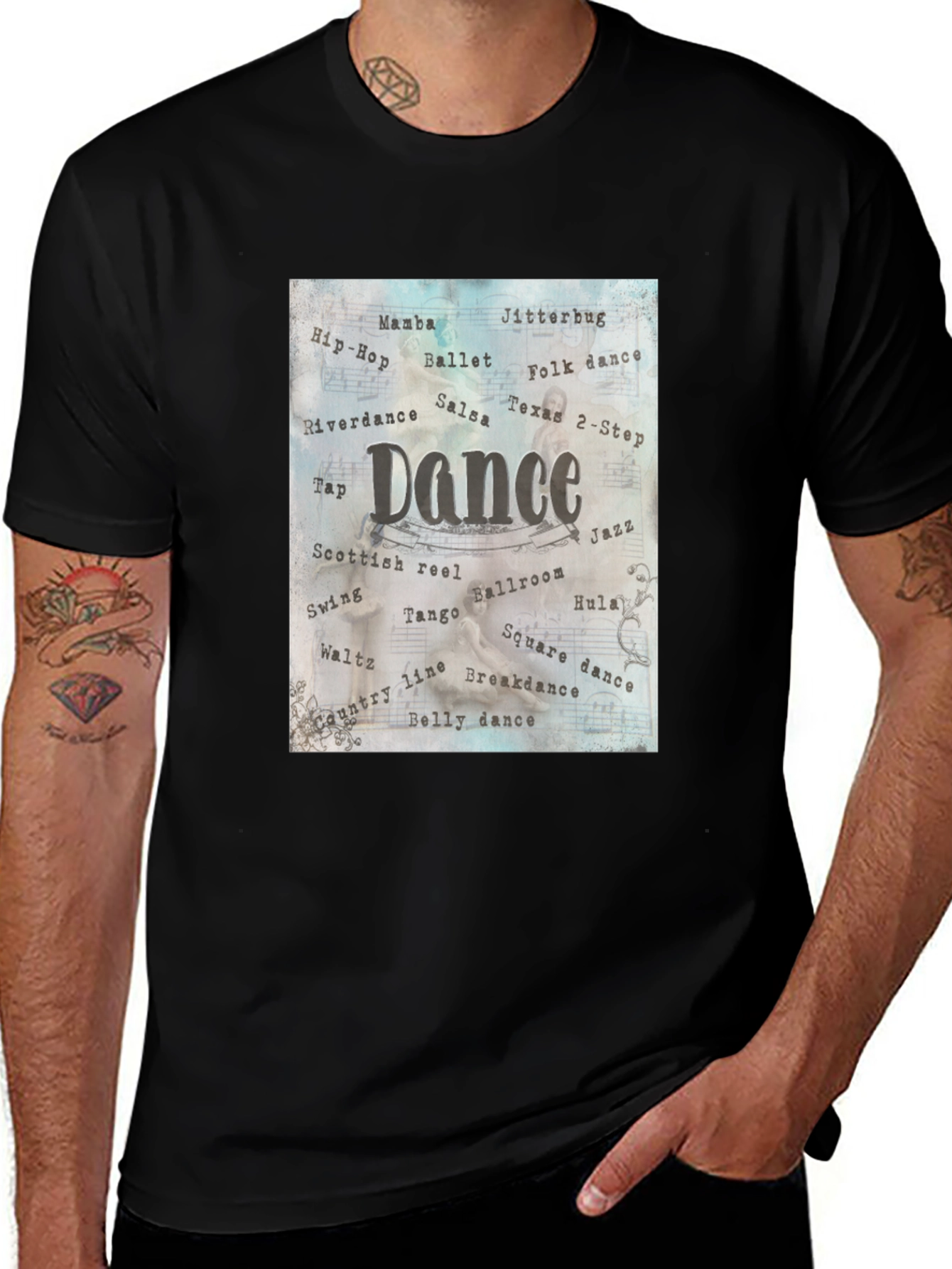 Dance Style Word Art Black T-Shirt